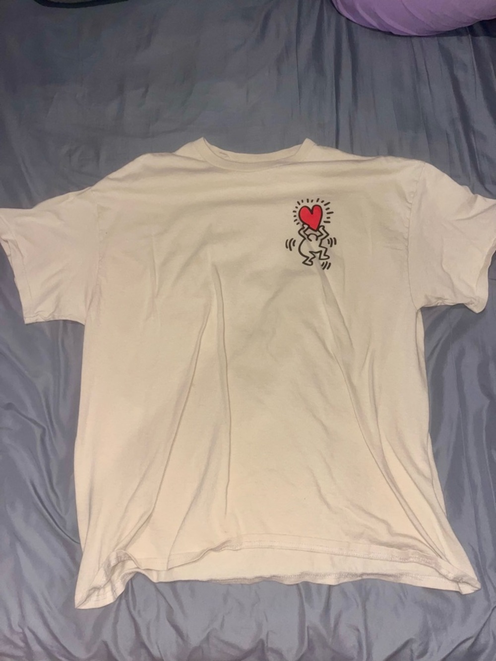 Keith Haring: Tan Short Sleeve Tee with Red Heart Graphic
